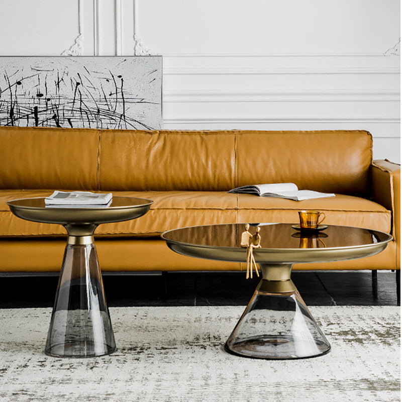 Modern Luxury Round Tempered Glass Metal Coffee Table Geometric Design For Living Room
