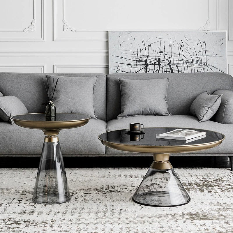 Modern Luxury Round Tempered Glass Metal Coffee Table Geometric Design For Living Room