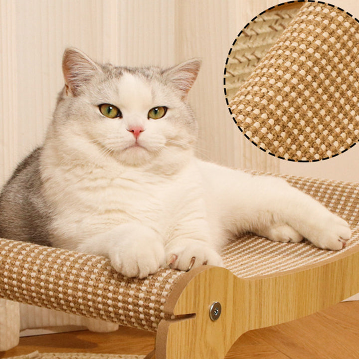 Árbol para gatos minimalista moderno curvado de fibra de densidad media con acolchado de cáñamo de 2 niveles para sala de estar 