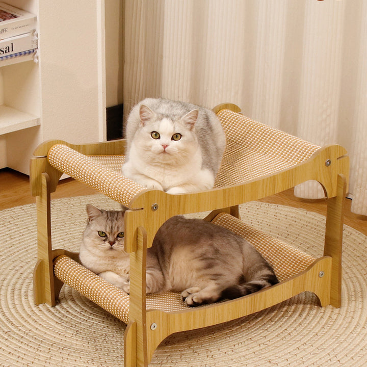 Árbol para gatos minimalista moderno curvado de fibra de densidad media con acolchado de cáñamo de 2 niveles para sala de estar 
