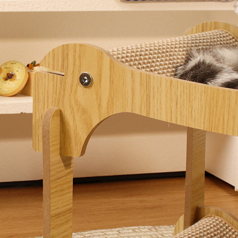Árbol para gatos minimalista moderno curvado de fibra de densidad media con acolchado de cáñamo de 2 niveles para sala de estar 