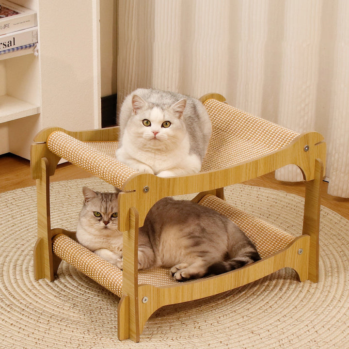 Árbol para gatos minimalista moderno curvado de fibra de densidad media con acolchado de cáñamo de 2 niveles para sala de estar 