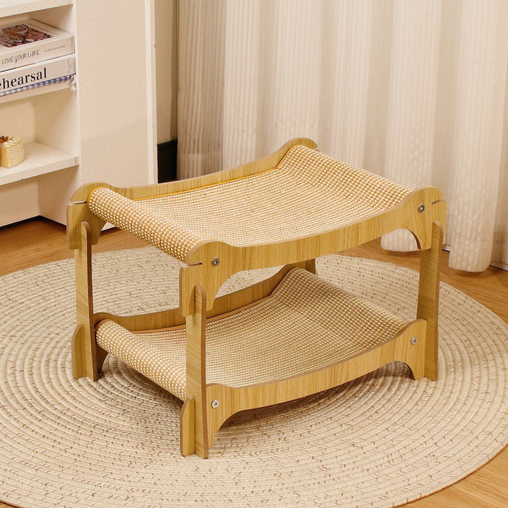 Moderner minimalistischer Katzenbaum aus gebogenem MDF mit Hanfpolsterung, 2-stufig, für das Wohnzimmer 
