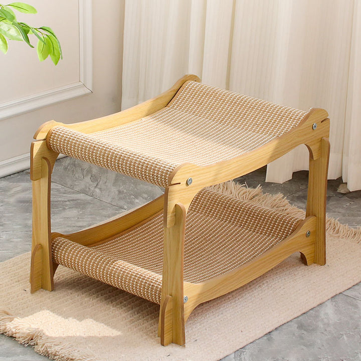 Moderner minimalistischer Katzenbaum aus gebogenem MDF mit Hanfpolsterung, 2-stufig, für das Wohnzimmer 