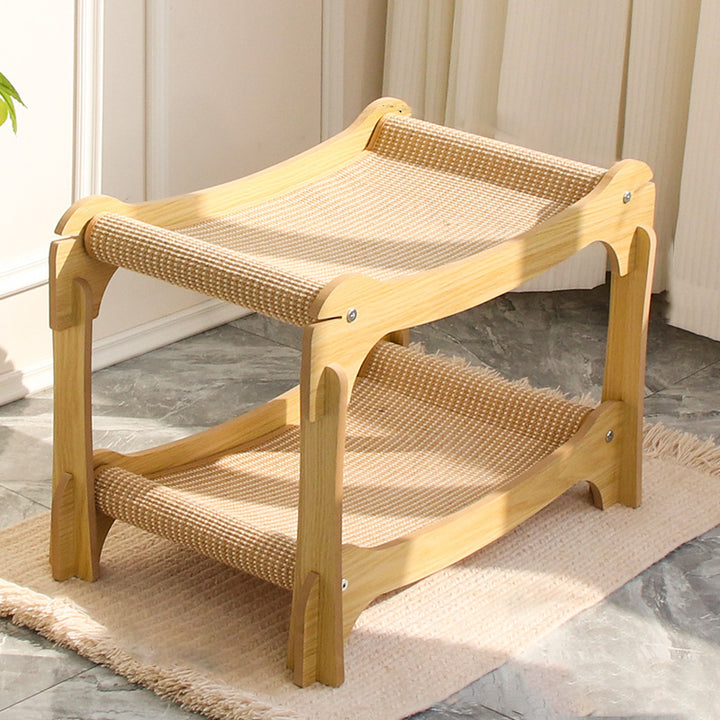 Moderner minimalistischer Katzenbaum aus gebogenem MDF mit Hanfpolsterung, 2-stufig, für das Wohnzimmer 