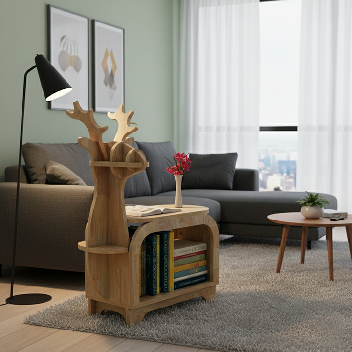 Étagères à livres à deux niveaux en panneaux multicouches en bois massif en forme de renne, style Art déco moderne, pour salon 