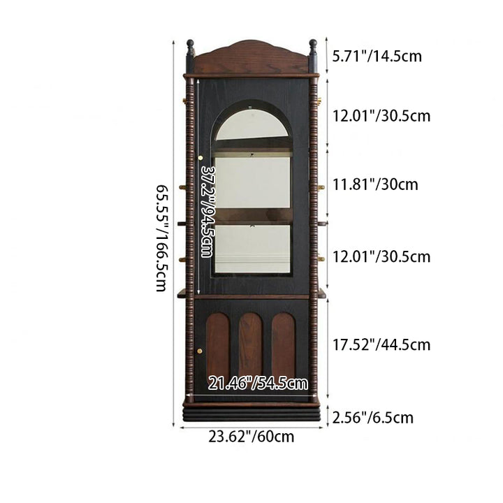 Bibliothèques en verre rectangulaires vintage traditionnelles en bois massif multicouche à 3 niveaux et 1 armoire, rotatives pour salon 