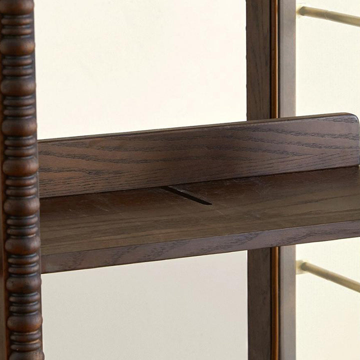 Traditional Vintage Rectangular Solid Wood Multi-Layer Panel Glass Bookshelves 3-Tier 1-Cabinet Rotatable For Living Room