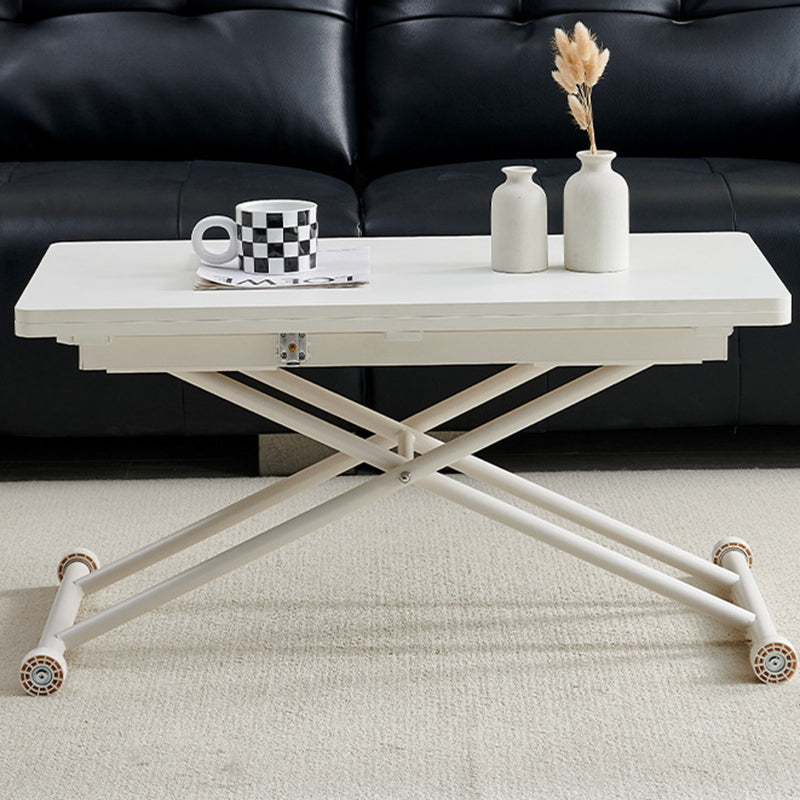 Table basse rectangulaire moderne minimaliste en panneau de fibres à densité moyenne et acier au carbone, à 2 pieds, pliable pour salon 