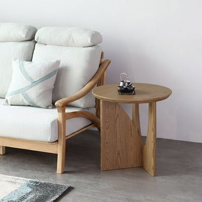 Modern Minimalist Round Side Table - Solid North American White Ash Sturdy Eco-Friendly Natural Grain For Living Room