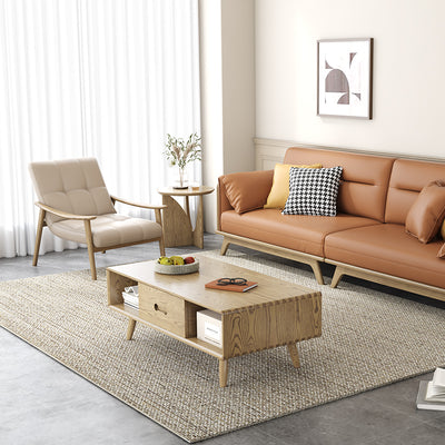 Modern Minimalist Round Side Table - Solid North American White Ash Sturdy Eco-Friendly Natural Grain For Living Room