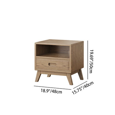 Modern Minimalist Square Nightstand - Solid Ash Wood: Sturdy, Eco-Friendly, Natural Grain & Stable Support For Bedroom