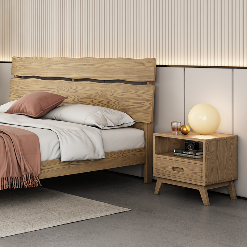 Modern Minimalist Square Nightstand - Solid Ash Wood: Sturdy, Eco-Friendly, Natural Grain & Stable Support For Bedroom