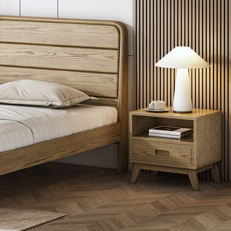 Moderner minimalistischer quadratischer Nachttisch - Massives Eschenholz: Stabil, umweltfreundlich, natürliche Maserung &amp; stabile Unterstützung für das Schlafzimmer 