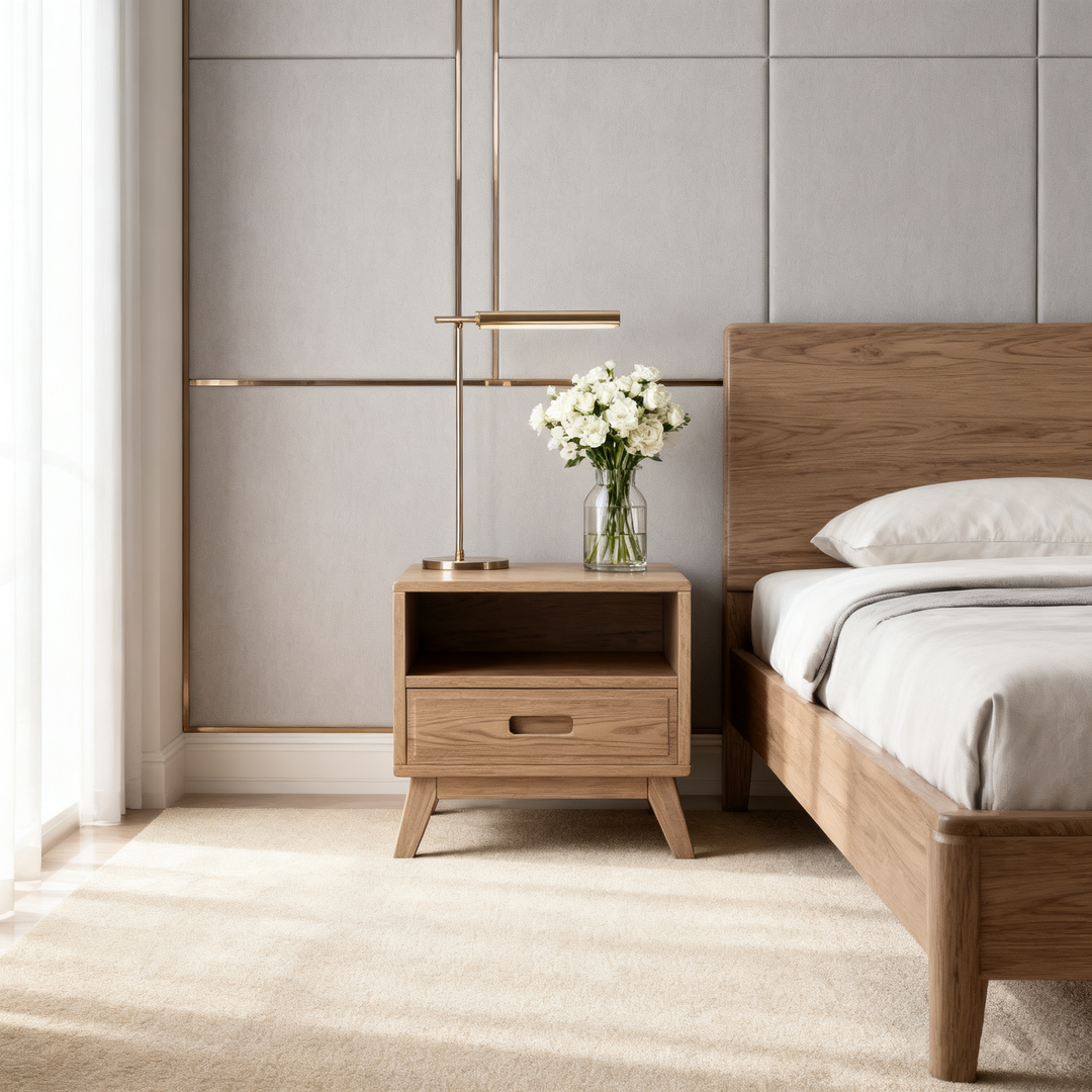 Moderner minimalistischer quadratischer Nachttisch - Massives Eschenholz: Stabil, umweltfreundlich, natürliche Maserung &amp; stabile Unterstützung für das Schlafzimmer 