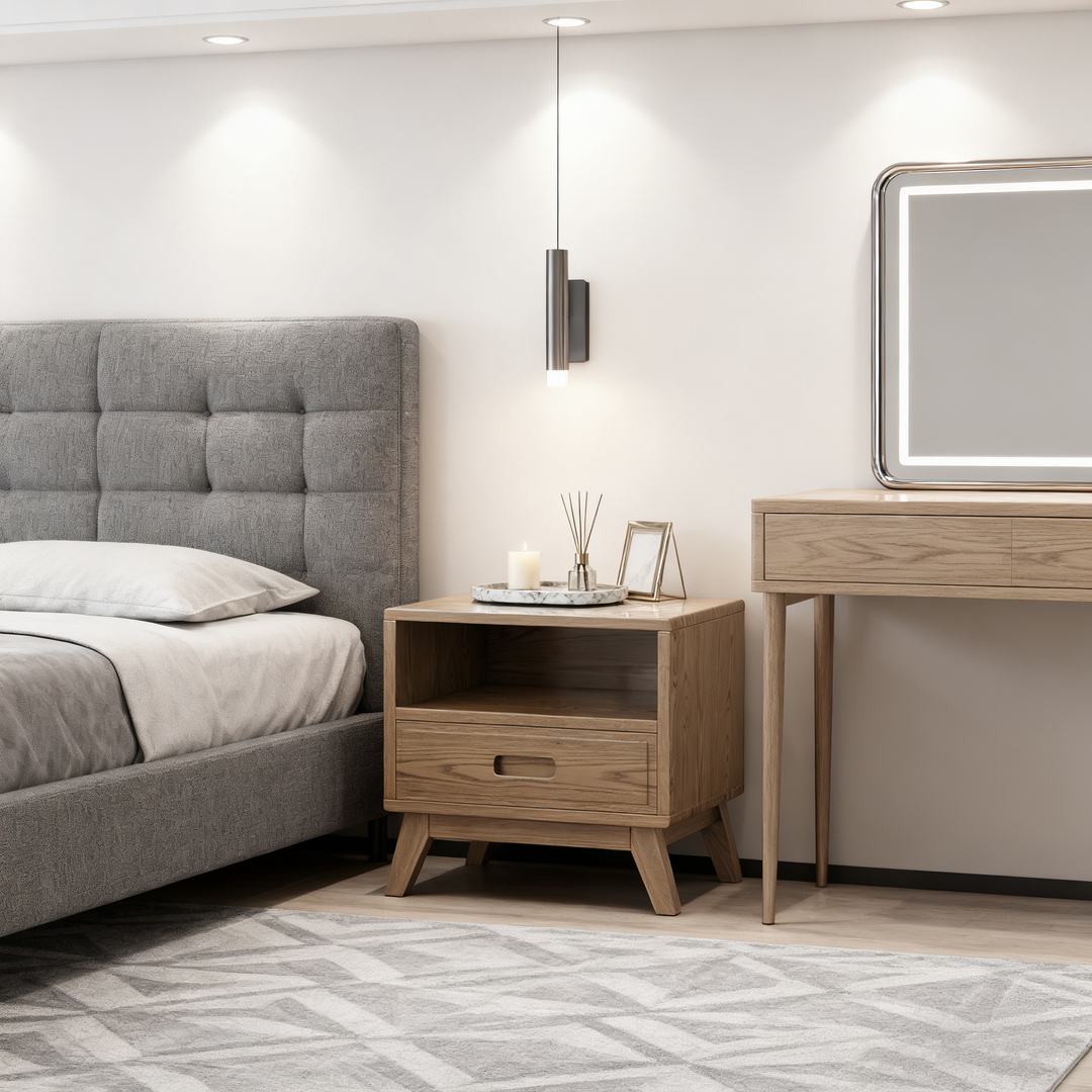 Moderner minimalistischer quadratischer Nachttisch - Massives Eschenholz: Stabil, umweltfreundlich, natürliche Maserung &amp; stabile Unterstützung für das Schlafzimmer 