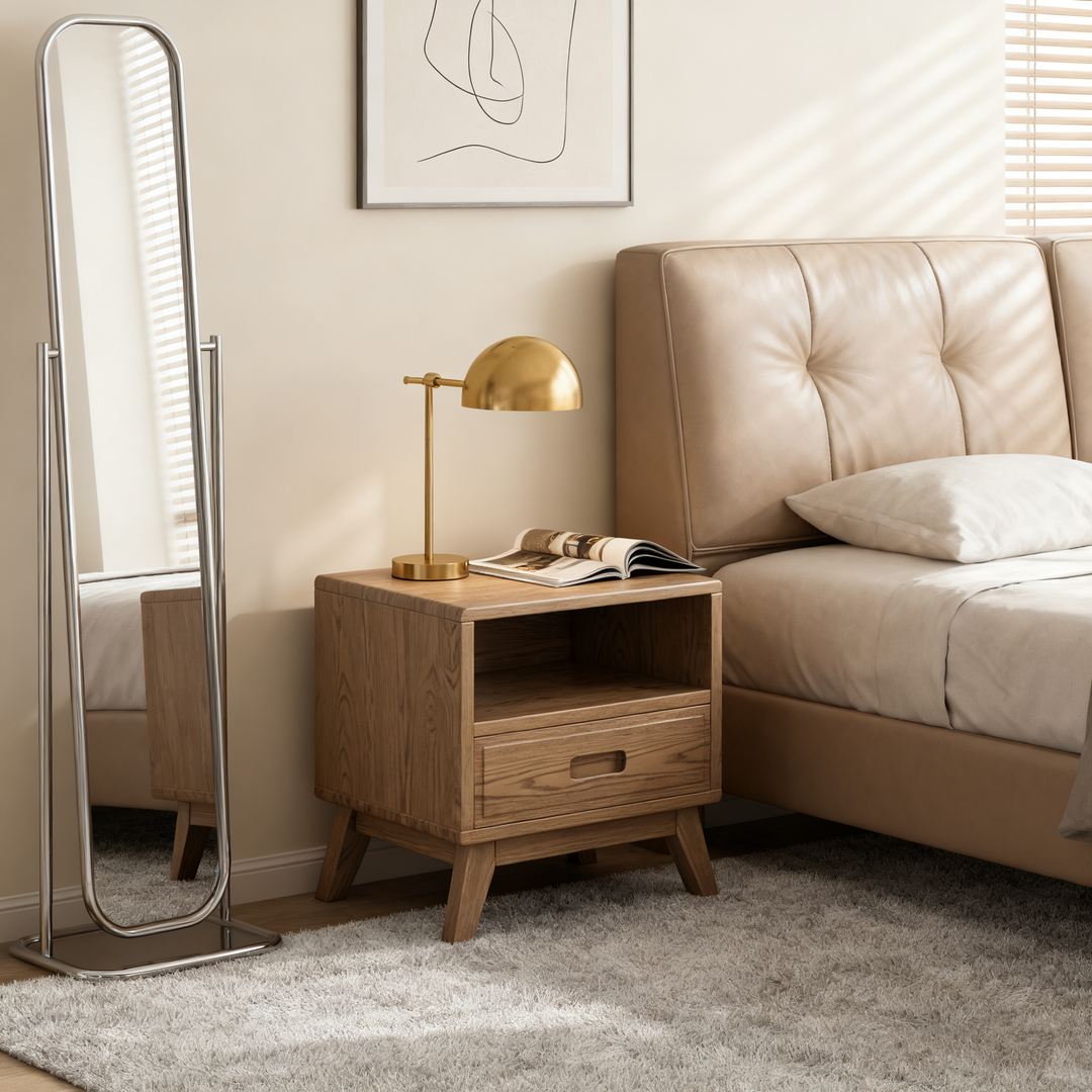 Moderner minimalistischer quadratischer Nachttisch - Massives Eschenholz: Stabil, umweltfreundlich, natürliche Maserung &amp; stabile Unterstützung für das Schlafzimmer 