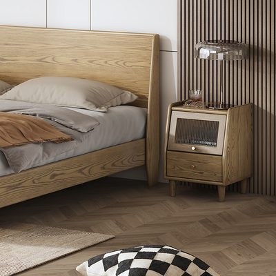 Modern Minimalist Rectangular Nightstand - Solid Ash Wood: Eco-Friendly, Smooth Hidden Slide Drawers, Stable Wobble-Free Support & Easy-Care Tabletop For Bedroom