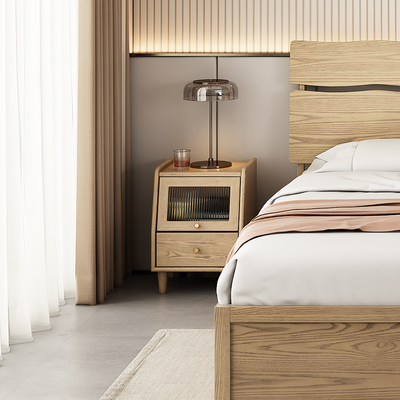 Modern Minimalist Rectangular Nightstand - Solid Ash Wood: Eco-Friendly, Smooth Hidden Slide Drawers, Stable Wobble-Free Support & Easy-Care Tabletop For Bedroom