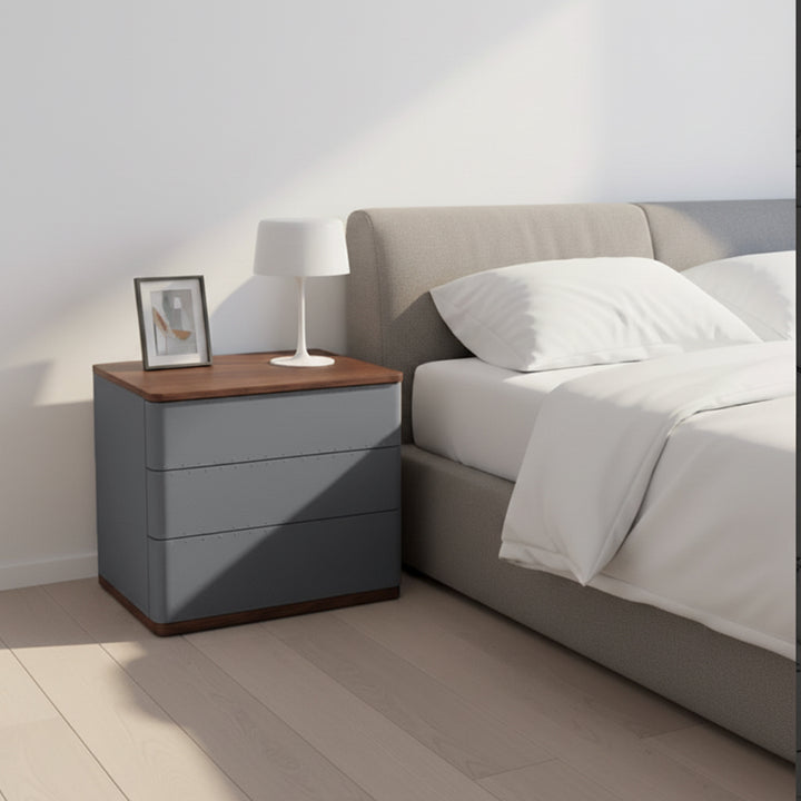 Modern Simplicity Rectangular Nightstand - Solid Wood Multi-layer Board, Premium Saddle-Style Faux Leather Upholstery, Refined Craftsmanship &amp; Stable Support For Bedroom