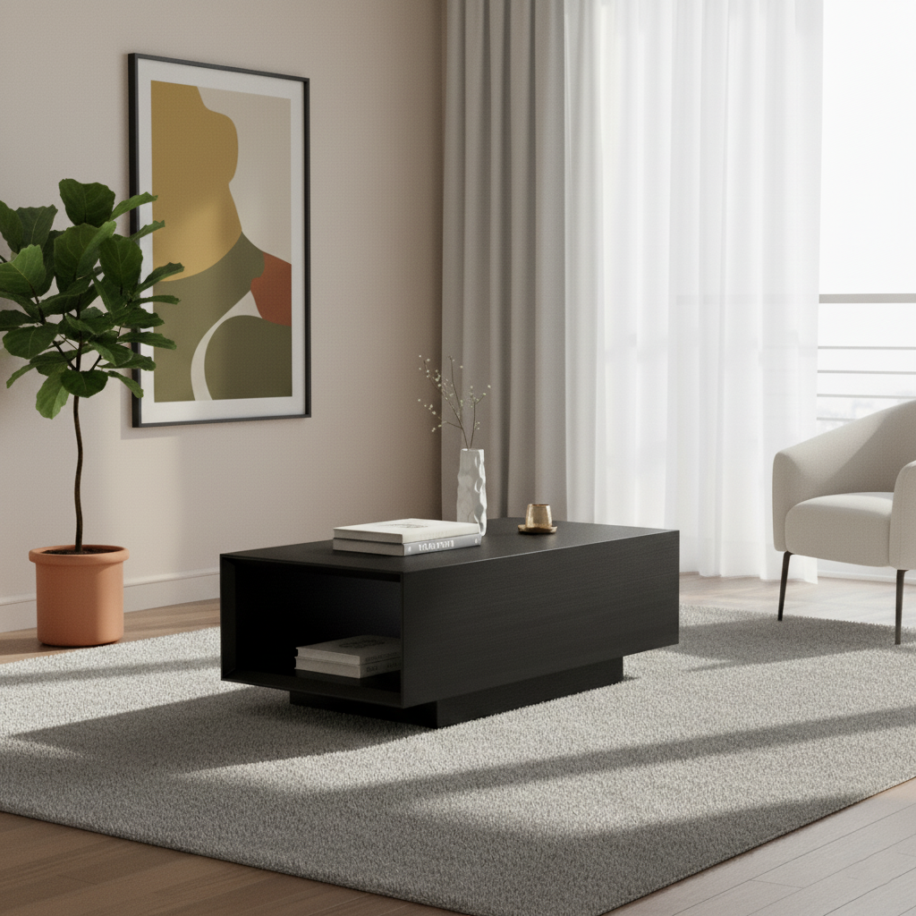 モダンミニマリスト長方形コーヒーテーブル - MDF：層状収納、安定したサポート、マルチシナリオ使用＆リビングルーム用耐傷性 