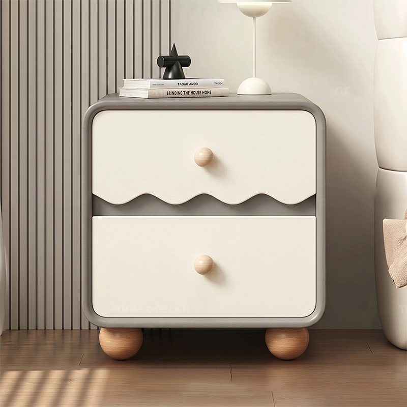 Table de chevet rectangulaire contemporaine en faux cuir pin nordique avec 2 tiroirs pour salon et chambre 