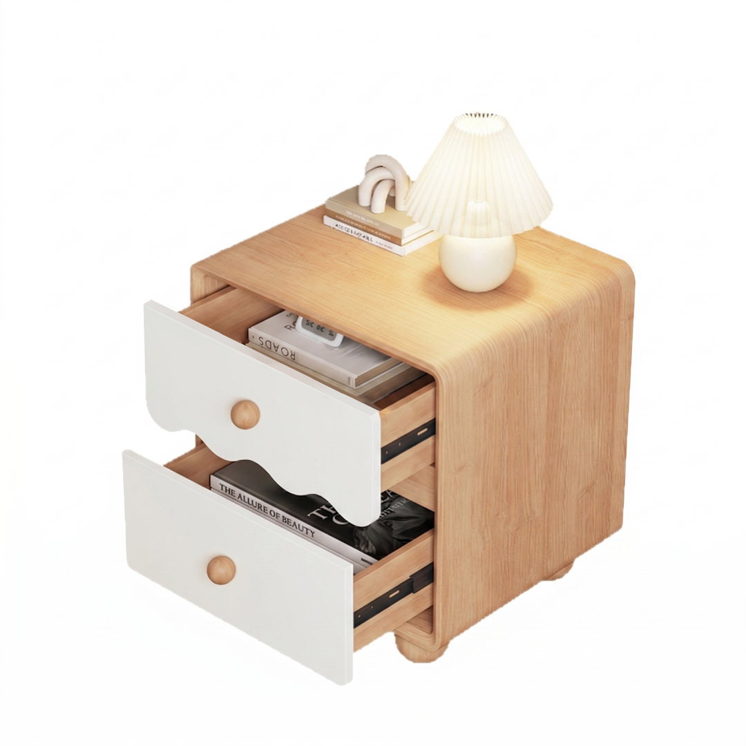Table de chevet rectangulaire contemporaine en faux cuir pin nordique avec 2 tiroirs pour salon et chambre 