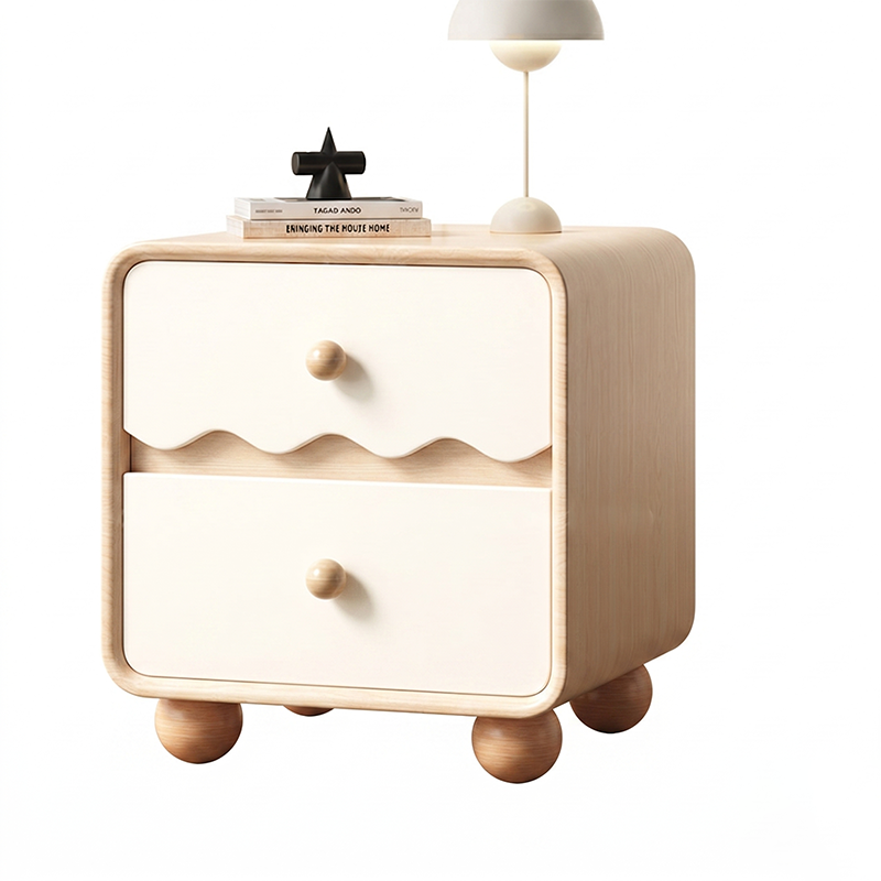 Table de chevet rectangulaire contemporaine en faux cuir pin nordique avec 2 tiroirs pour salon et chambre 