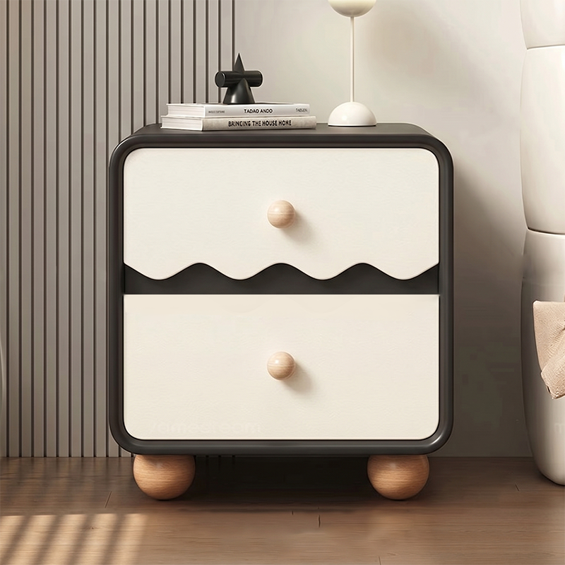 Table de chevet rectangulaire contemporaine en faux cuir pin nordique avec 2 tiroirs pour salon et chambre 