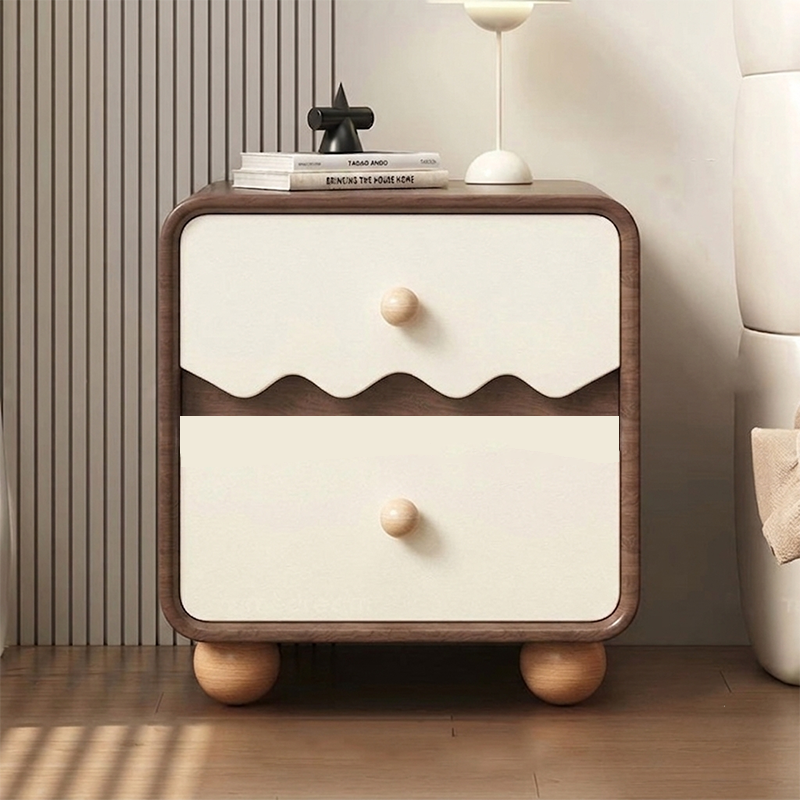 Table de chevet rectangulaire contemporaine en faux cuir pin nordique avec 2 tiroirs pour salon et chambre 