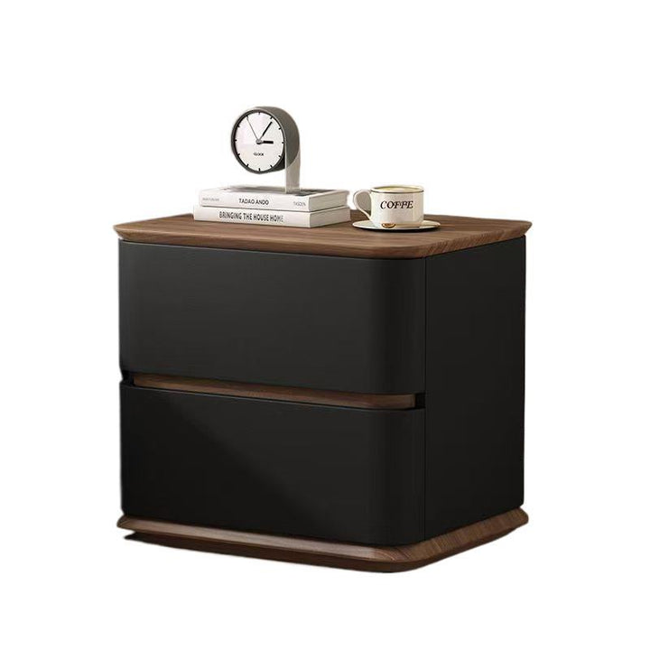 Contemporary Nordic Pine Wood Plywood Faux Leather Rectangular Nightstand With 2 Drawers For Bedroom