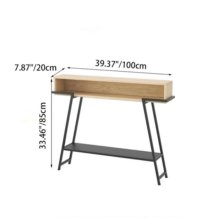 Console de rangement rectangulaire à 3 niveaux en bois massif et cadre en fer, style minimaliste moderne, pour entrées 
