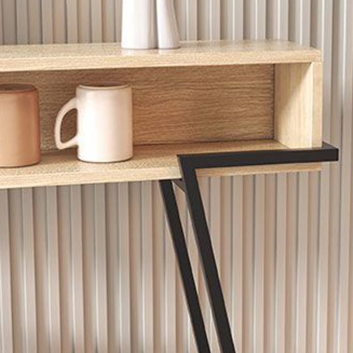 Modern Minimalist Solid Wood Iron Frame Rectangular Storage Console Table 3-Tier For Entryways