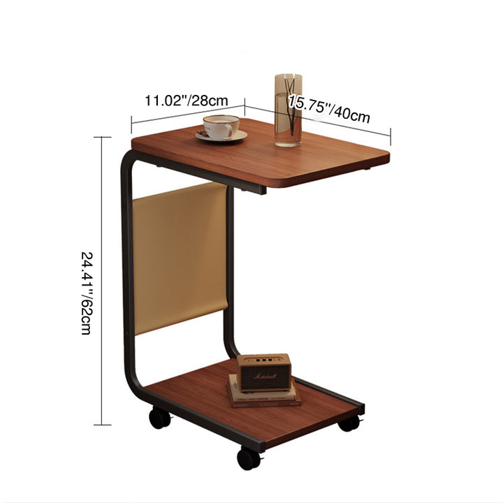 Moderner minimalistischer MDF-Eisenstoff rechteckiger beweglicher 2-stufiger Beistelltisch mit seitlicher Aufbewahrungstasche für Wohnzimmer & Schlafzimmer 