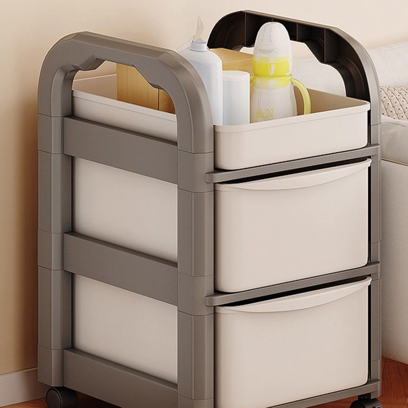 Modern Minimalist Plastic Rectangular End Table 2/3/4-Drawer Rolling Storage Cart With Swivel Wheels For Living Room