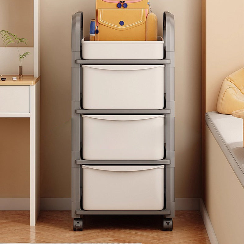 Modern Minimalist Plastic Rectangular End Table 2/3/4-Drawer Rolling Storage Cart With Swivel Wheels For Living Room