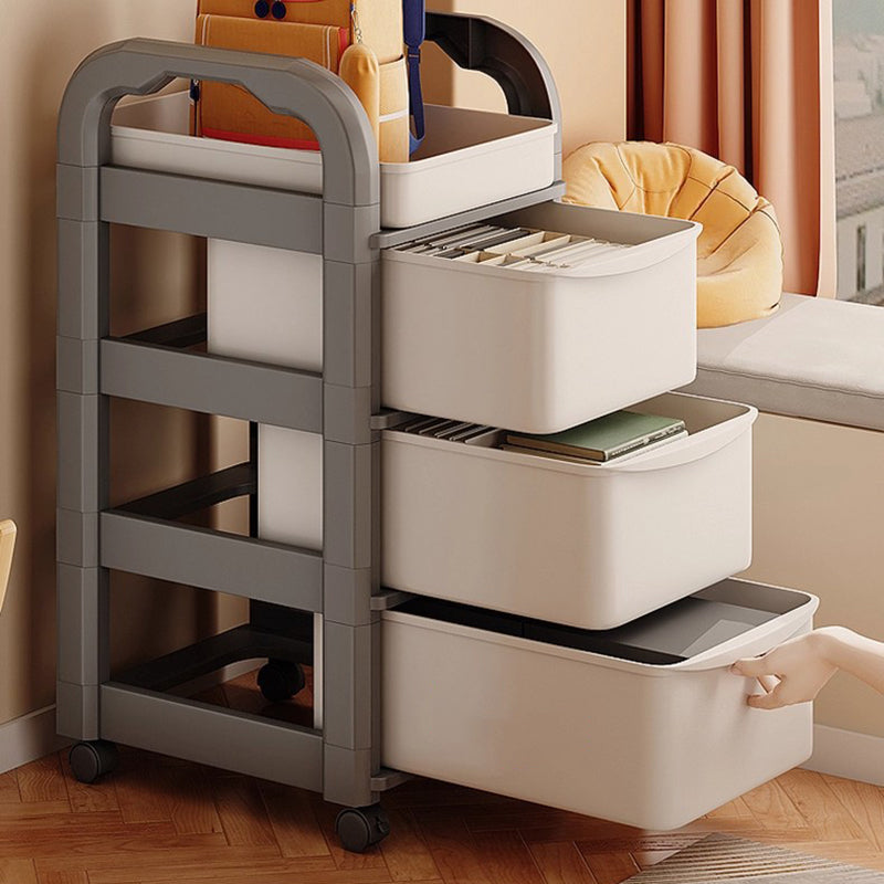 Modern Minimalist Plastic Rectangular End Table 2/3/4-Drawer Rolling Storage Cart With Swivel Wheels For Living Room