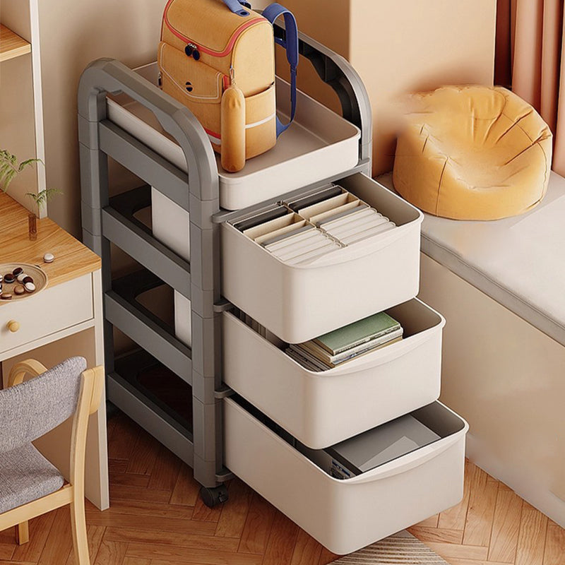 Modern Minimalist Plastic Rectangular End Table 2/3/4-Drawer Rolling Storage Cart With Swivel Wheels For Living Room