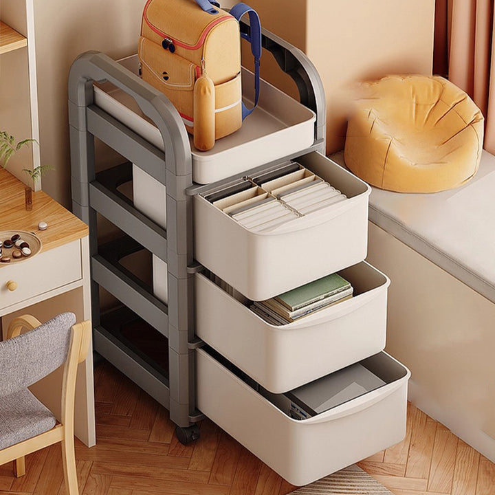 Modern Minimalist Plastic Rectangular End Table 2/3/4-Drawer Rolling Storage Cart With Swivel Wheels For Living Room