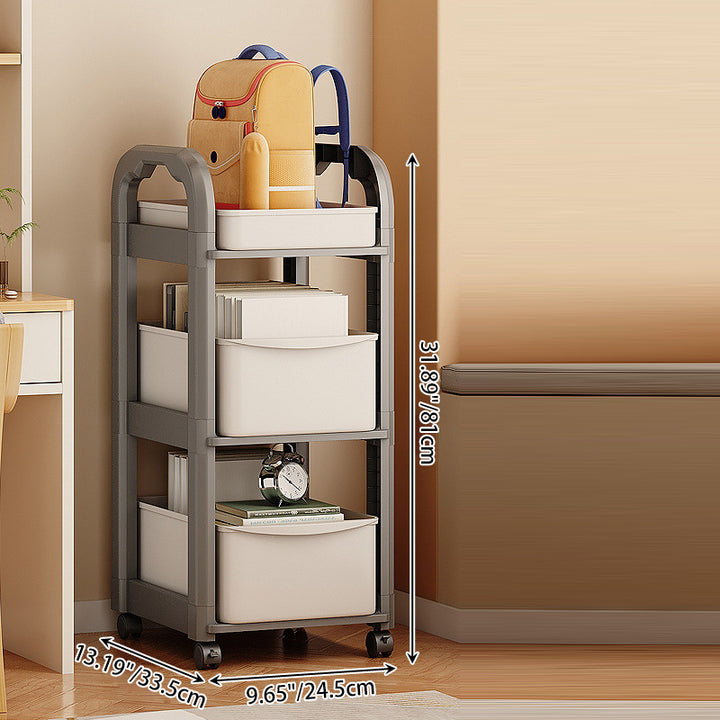 Modern Minimalist Plastic Rectangular End Table 2/3/4-Drawer Rolling Storage Cart With Swivel Wheels For Living Room