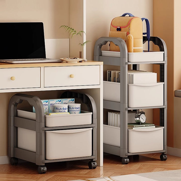 Modern Minimalist Plastic Rectangular End Table 2/3/4-Drawer Rolling Storage Cart With Swivel Wheels For Living Room