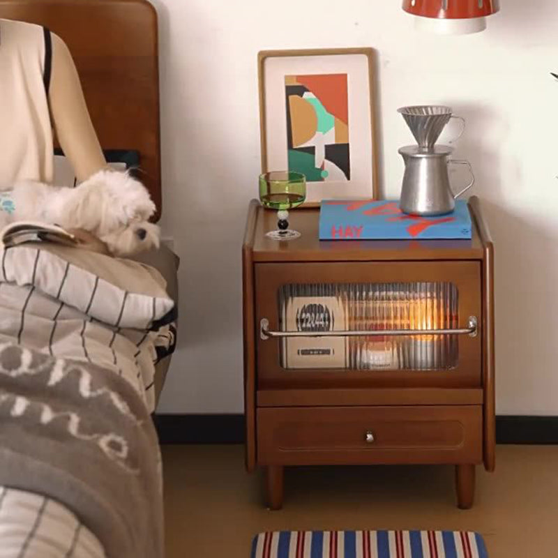 Table de chevet carrée moderne minimaliste en bois d’hévéa massif, contreplaqué et acrylique, à 2 tiroirs avec rangement et fermeture silencieuse pour chambre à coucher 