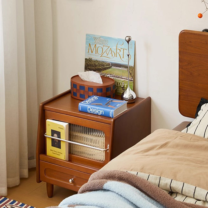 Table de chevet carrée moderne minimaliste en bois d’hévéa massif, contreplaqué et acrylique, à 2 tiroirs avec rangement et fermeture silencieuse pour chambre à coucher 