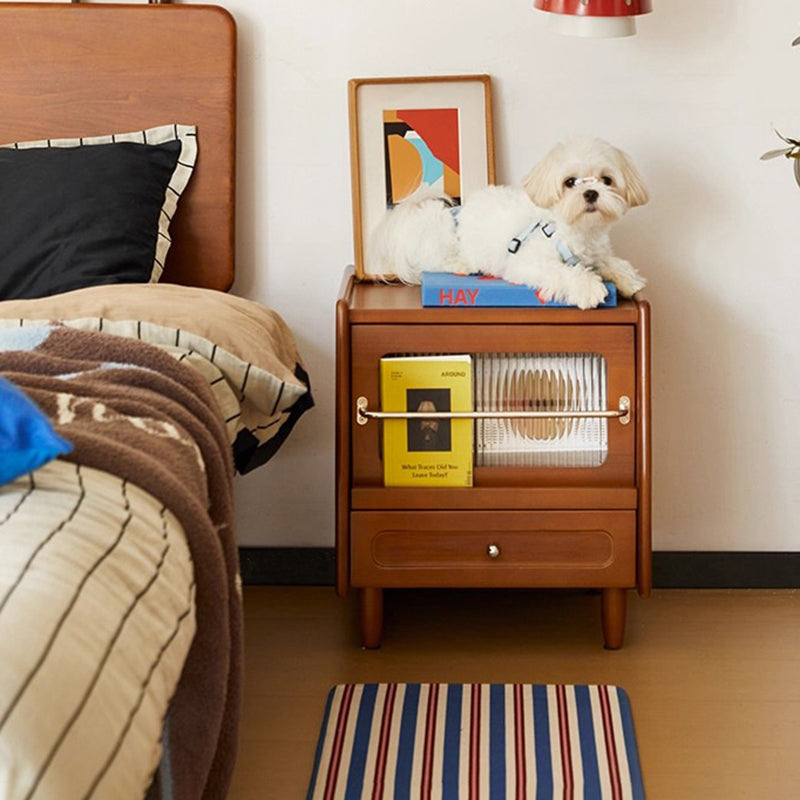 Table de chevet carrée moderne minimaliste en bois d’hévéa massif, contreplaqué et acrylique, à 2 tiroirs avec rangement et fermeture silencieuse pour chambre à coucher 