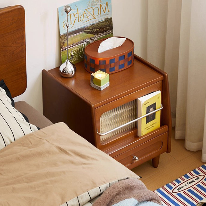 Table de chevet carrée moderne minimaliste en bois d’hévéa massif, contreplaqué et acrylique, à 2 tiroirs avec rangement et fermeture silencieuse pour chambre à coucher 