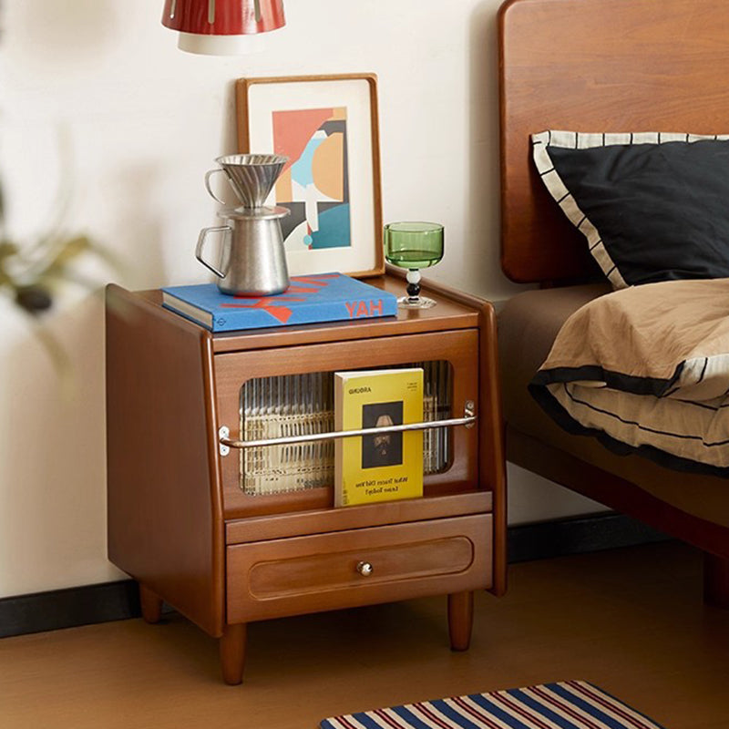 Table de chevet carrée moderne minimaliste en bois d’hévéa massif, contreplaqué et acrylique, à 2 tiroirs avec rangement et fermeture silencieuse pour chambre à coucher 