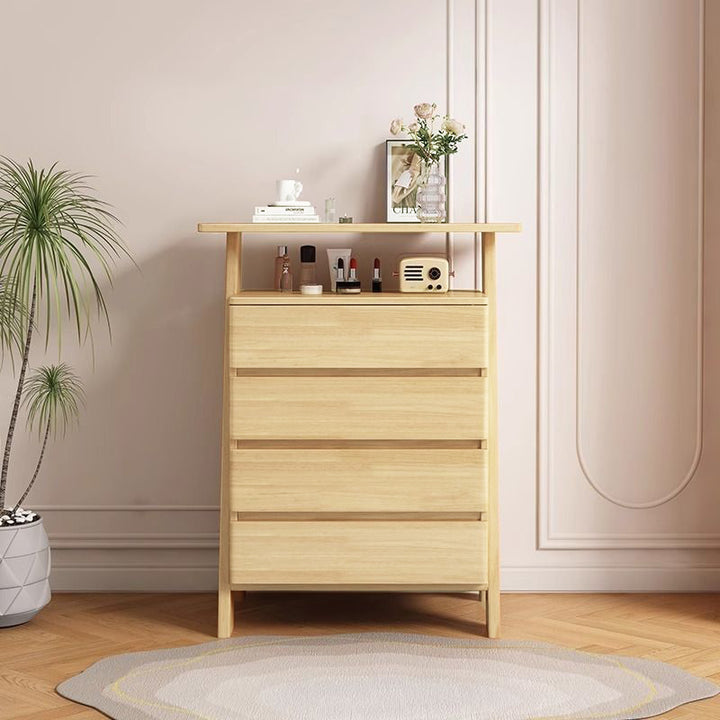 Modern Minimalist Rubberwood Solid Wood Plywood Rectangular Storage Cabinet 4-Drawer Organizer For Living Room
