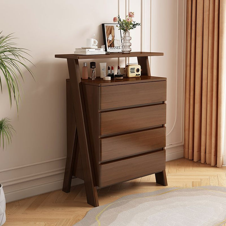 Modern Minimalist Rubberwood Solid Wood Plywood Rectangular Storage Cabinet 4-Drawer Organizer For Living Room