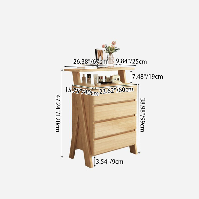 Modern Minimalist Rubberwood Solid Wood Plywood Rectangular Storage Cabinet 4-Drawer Organizer For Living Room