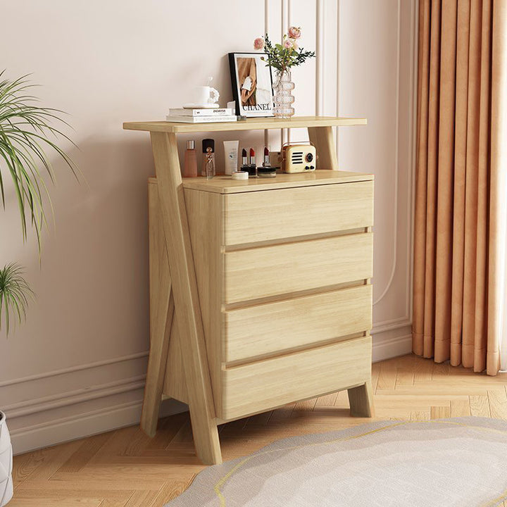 Modern Minimalist Rubberwood Solid Wood Plywood Rectangular Storage Cabinet 4-Drawer Organizer For Living Room